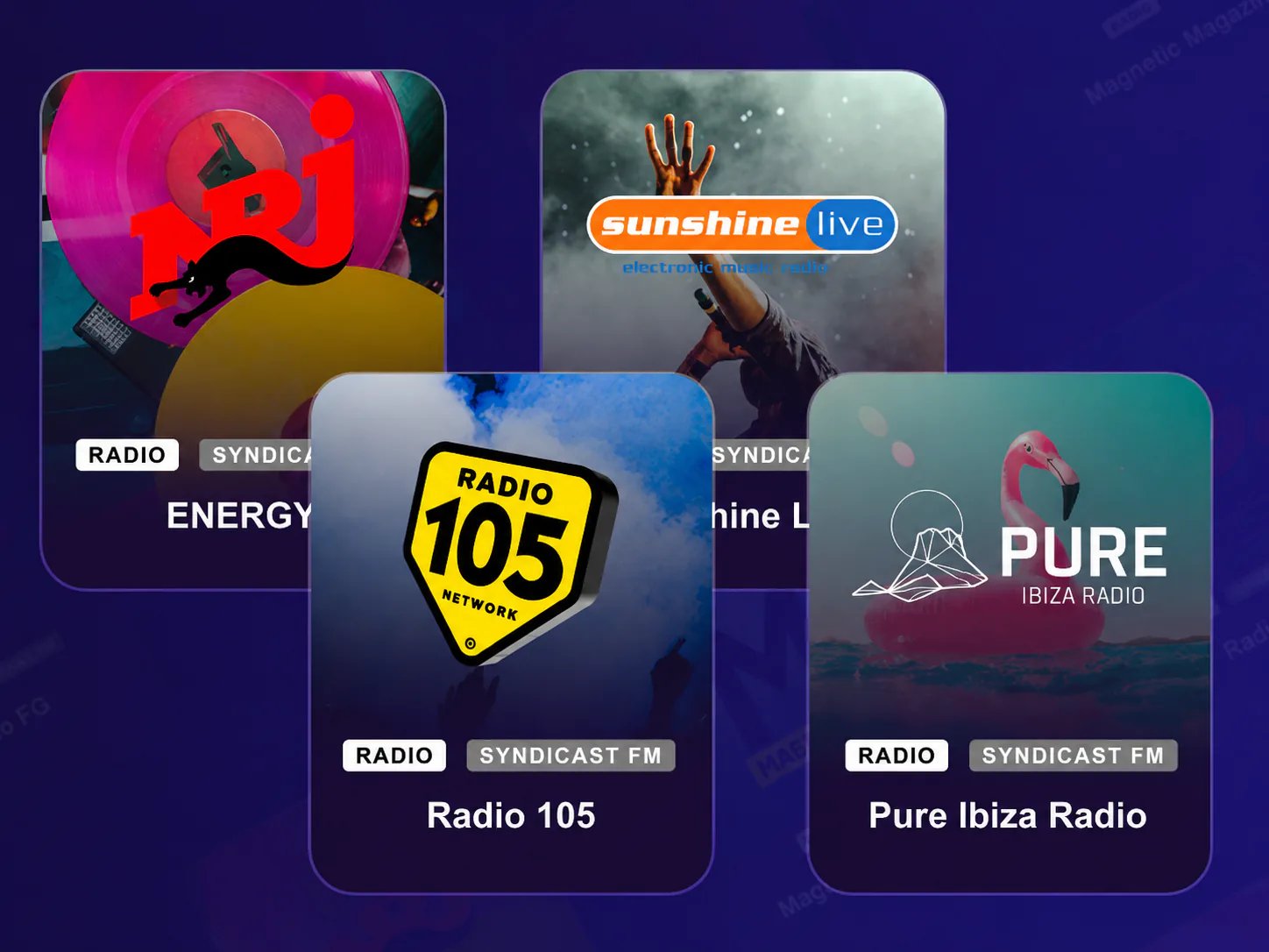 Radio station campaign cards for LISTN radio plugging